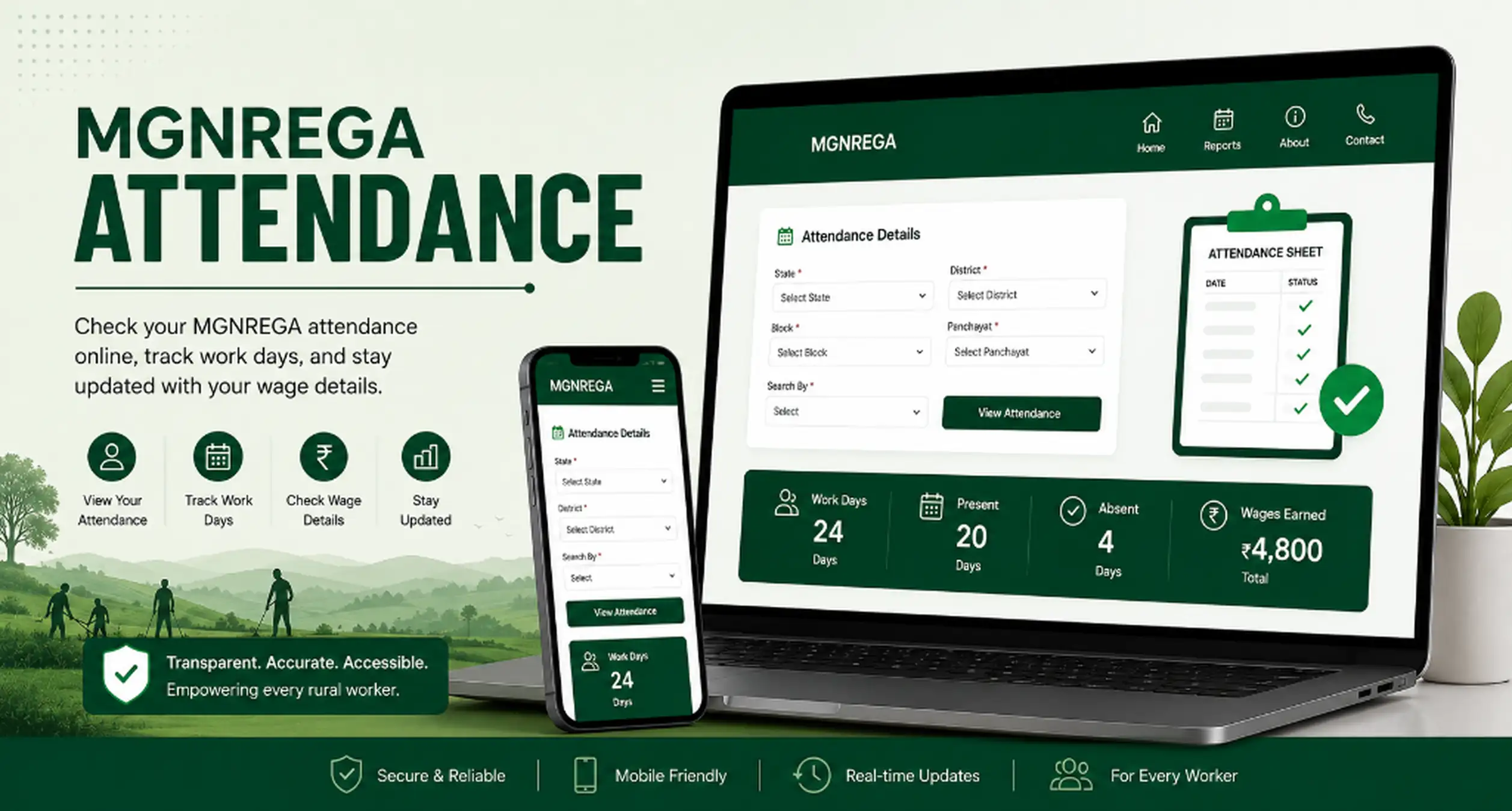 NREGA Attendance NMMS Mobile App Interface and Supervisor Logging presence