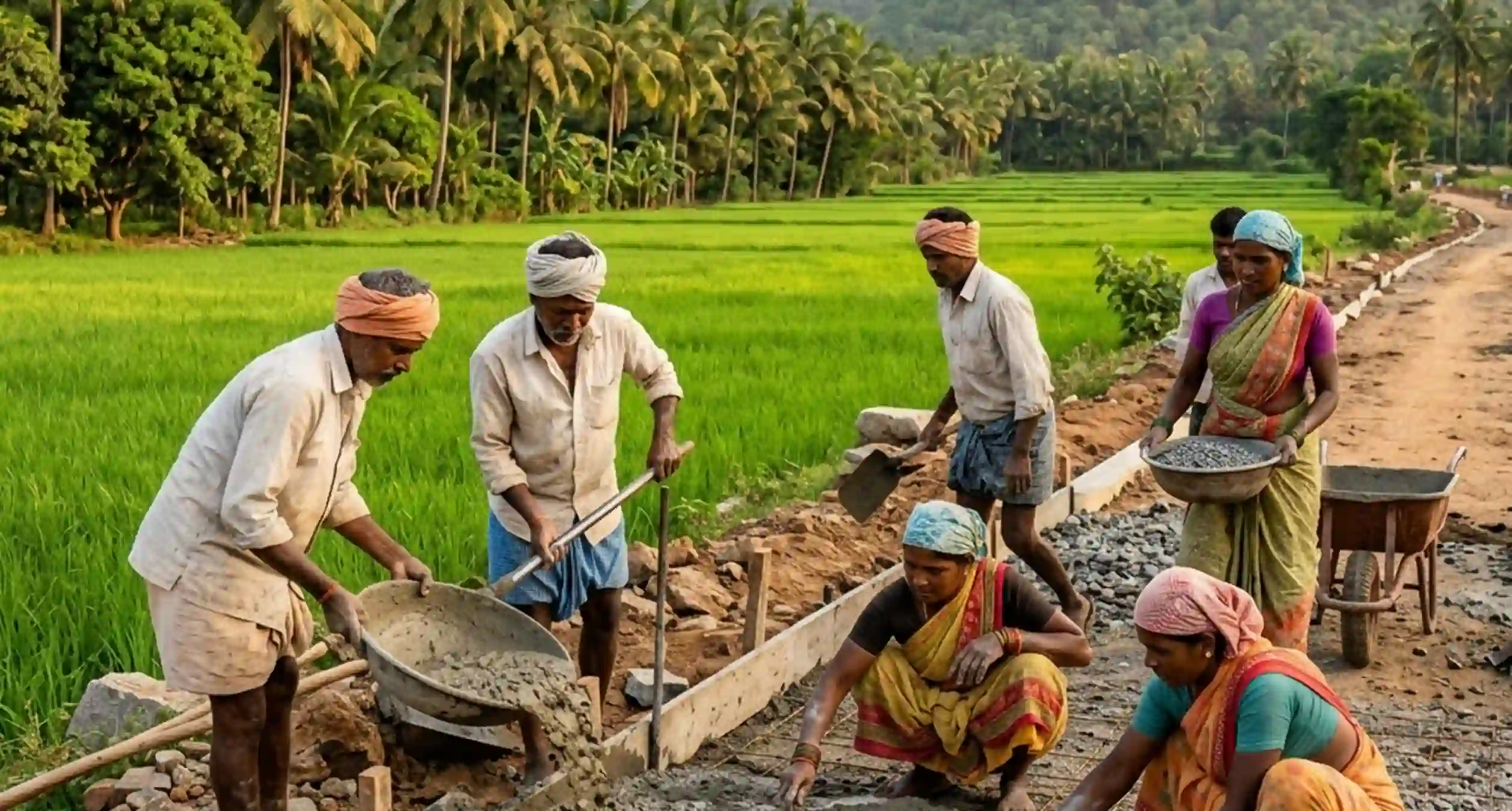 MGNREGA Rural Workers and Development Construction Worksite