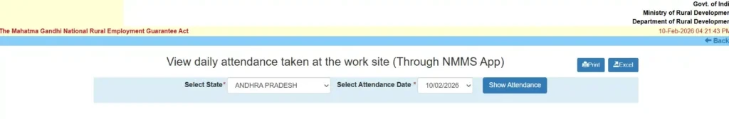 nrega attendance select state and date dropdown