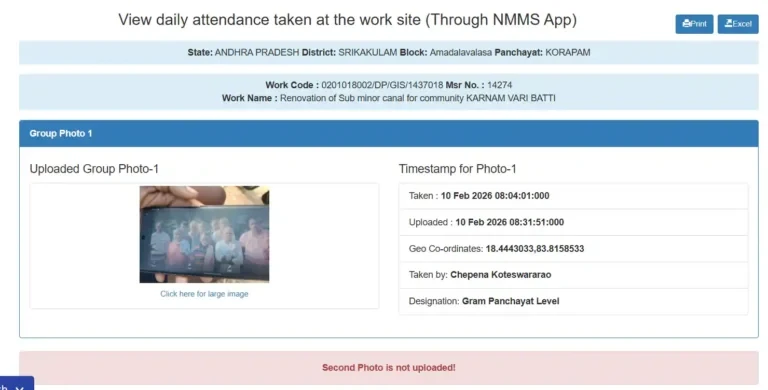 nrega attendance worksite photo upload timestamp and gps coordinates verification
