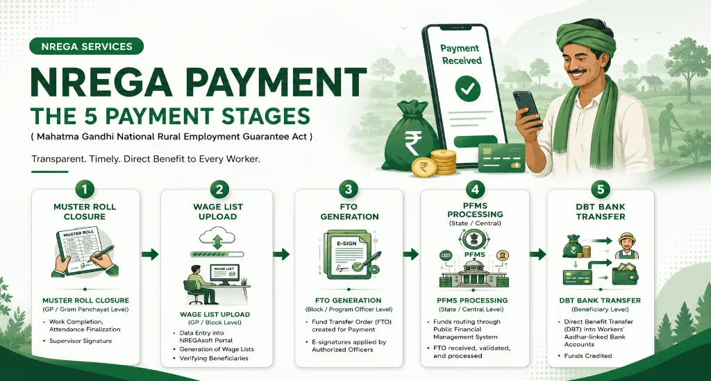 NREGA Payment Status Check with Indian Rupees Currency Illustration