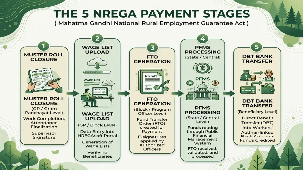 NREGA Payment Processing and Status Check Flowchart